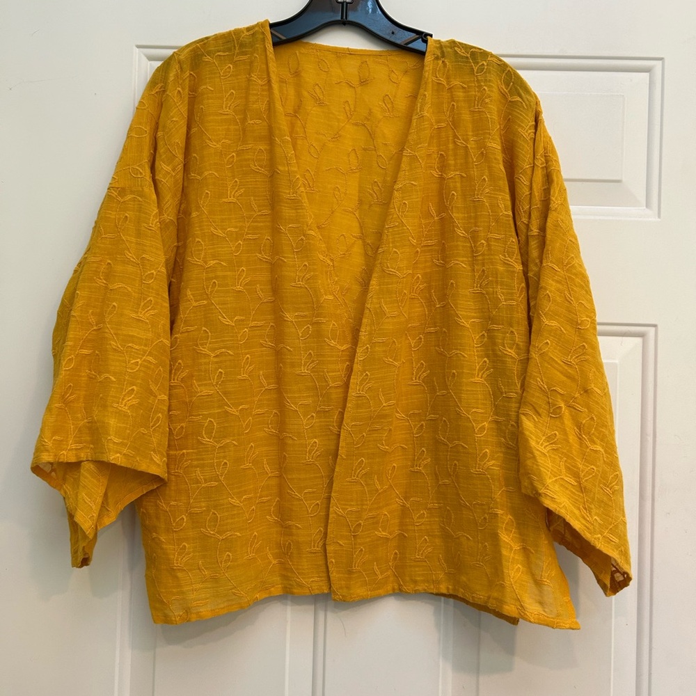 Lucky Brand Golden Yellow BoHo Embroidered Open Jacket